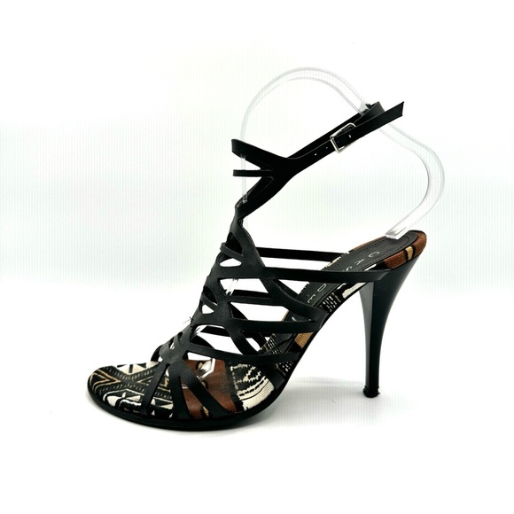 CASADEI BLACK LETTER STRAPPY SANDALS ANKLE BROWN NEUTRAL HEELS TRIBAL SANDALS 7 - Picture 15 of 15
